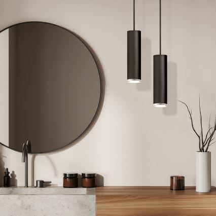 LED RGBW dimmbare Badezimmer‑Hängeleuchte TURYN mit Seilaufhängung 1xGU10/6W/230V 3000K IP44 schwarz + Fernbedienung