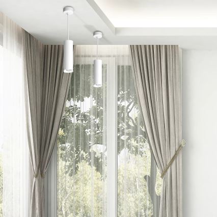 LED RGBW, dimmbare Badezimmer-Hängeleuchte TURYN mit Seilabhängung 1xGU10/4,8W/2300V 3000K IP44 weiß + Fernbedienung
