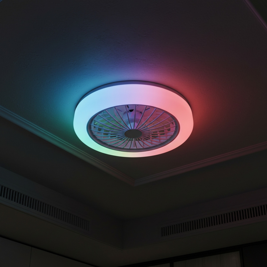 Dimmbare RGBW-LED-Deckenleuchte mit integriertem Ventilator ZAMBIA LED/24W/230V 3000-6500K weiß + Fernbedienung