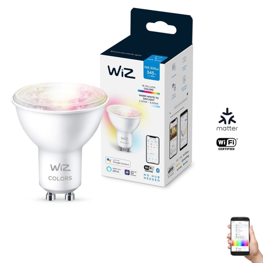 LED RGBW Dimmbare Glühbirne PAR16 GU10/4,7W/230V 2200-6500K CRI 90 Wi-Fi - WiZ