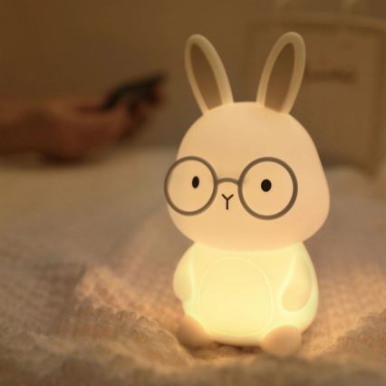 LED RGBW Dimmbare Kinder-Leuchte mit Touch-Funktion FLORKA LED/1W/5V USB 1200 mAh Hase weiß/grau