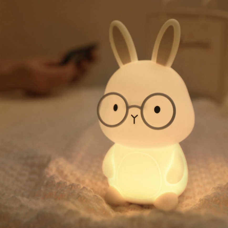 LED RGBW Dimmbare Kinder-Leuchte mit Touch-Funktion FLORKA LED/1W/5V USB 1200 mAh Hase weiß/grau