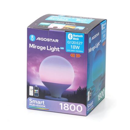 LED RGBW dimmbare Glühbirne MESH G120 E27/18W/230V 6500K + Fernbedienung - Aigostar