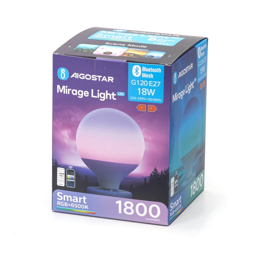 LED RGBW dimmbare Glühbirne MESH G120 E27/18W/230V 6500K + Fernbedienung - Aigostar