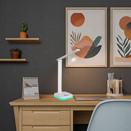 LED RGBW dimmbare Tischlampe mit kabellosem Laden LED/7W/5V USB weiß