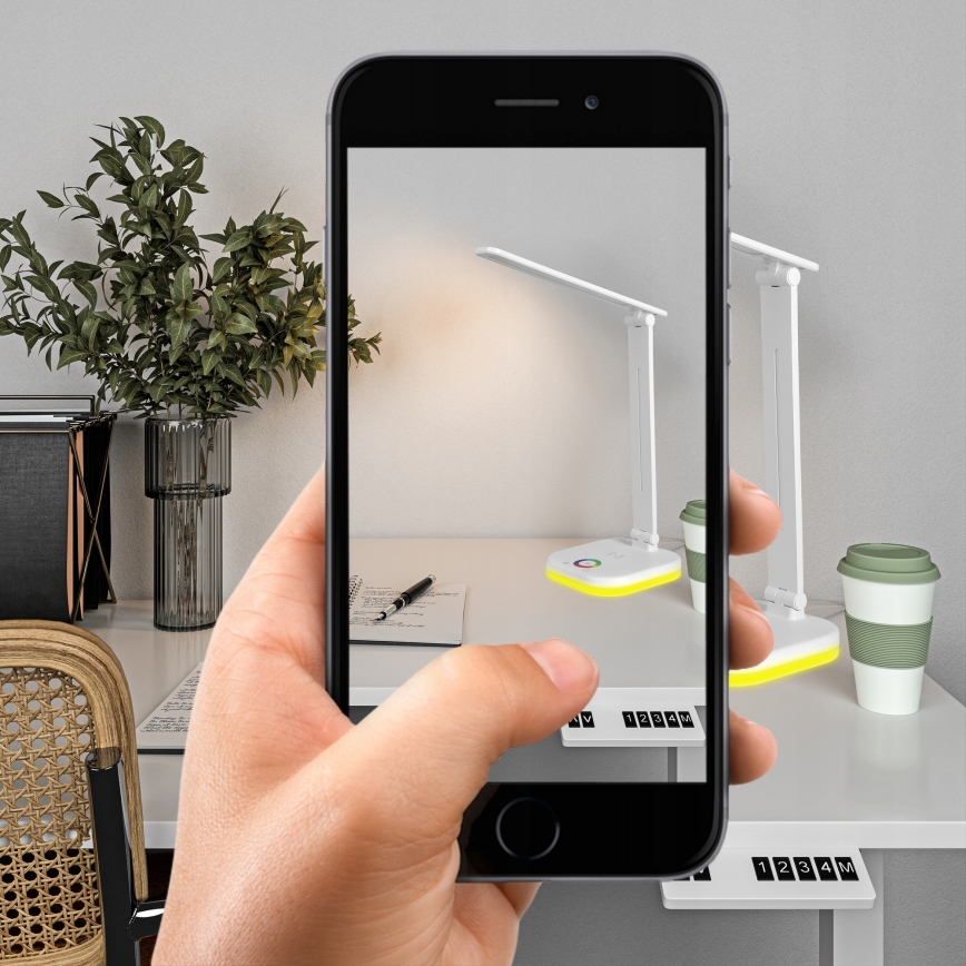 LED RGBW dimmbare Tischlampe mit kabellosem Laden LED/7W/5V USB weiß