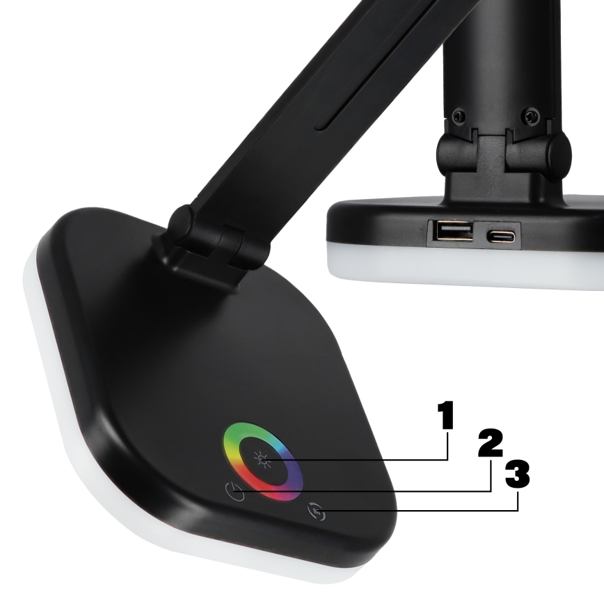 LED RGBW dimmbare Tischlampe mit kabelloser Ladefunktion, LED/7W/5V USB, schwarz