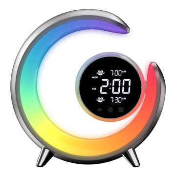 LED RGBW dimmbare Tischlampe mit Wecker LED/20W/5V USB silber
