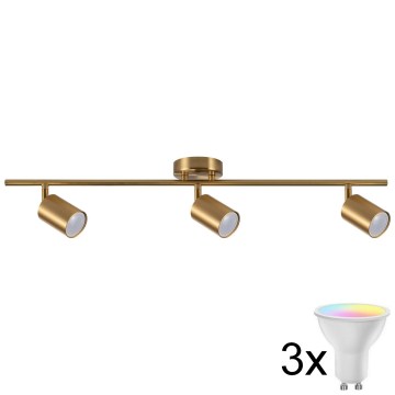 LED RGBW dimmbarer 3‑flammiger Einbaustrahler GOLDIE 3xGU10/4,8W/230V 3000K goldfarben + Fernbedienung