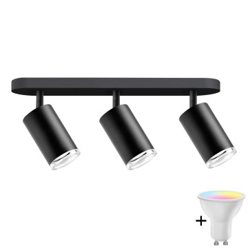 LED RGBW dimmbarer Badezimmer-Einbaustrahler TURYN 3xGU10/4,8W/230V 3000K IP44 schwarz + Fernbedienung