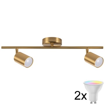LED RGBW dimmbarer Einbaustrahler GOLDI 2xGU10/4,8W/230V 3000K goldfarben + Fernbedienung