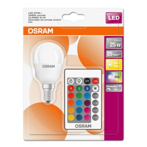 LED RGBW Dimmbirne STAR E14/4,5W/230V 2700K + Fernbedienung - Osram