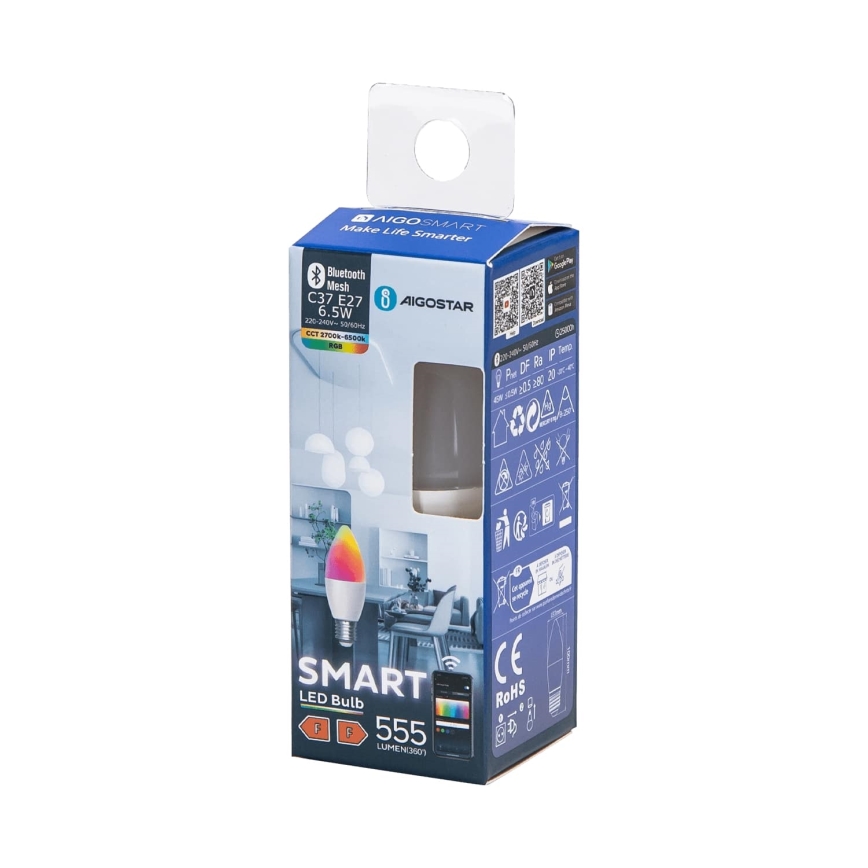 Dimmbare LED-RGBW-Lampe C37 E27/6,5W/230V 2700-6500K - Aigostar