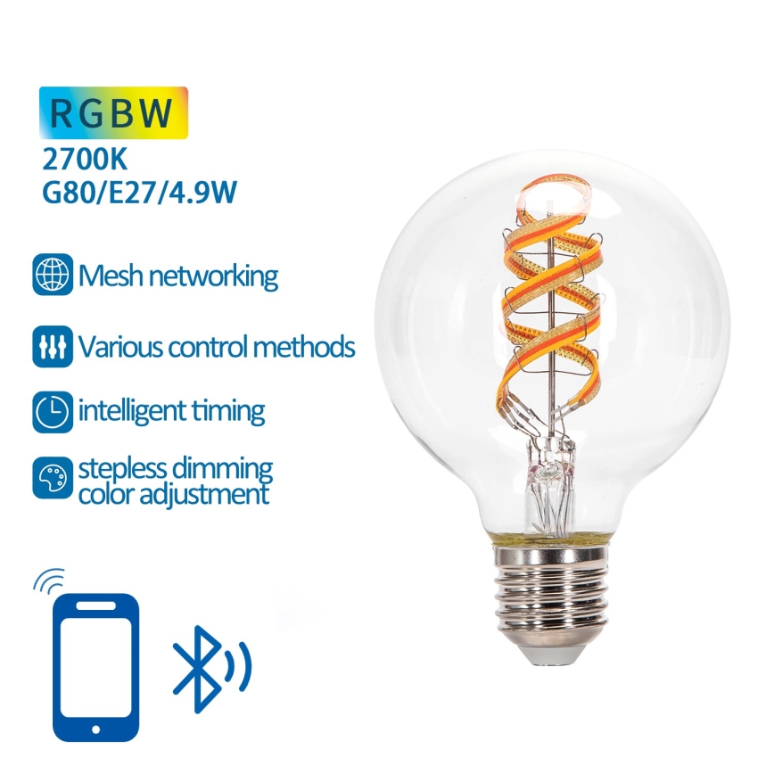 Dimmbare LED-RGBW-Lampe FILAMENT MESH Smart G80 E27/4,9W/230V 2700K - Aigostar
