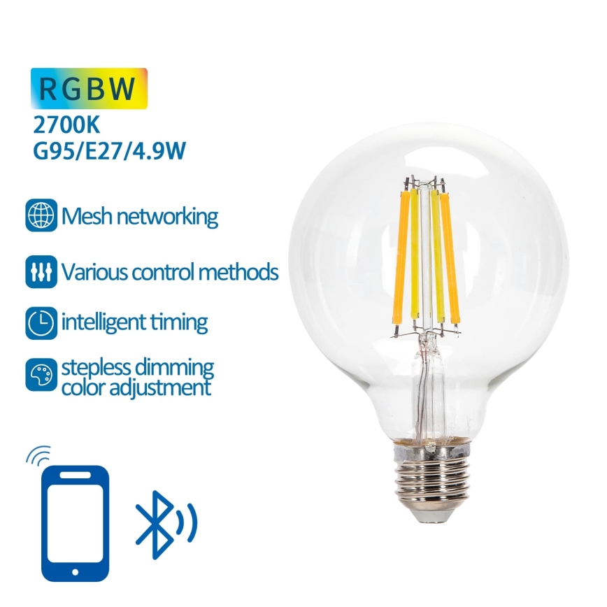 Dimmbare LED-RGBW-Lampe FILAMENT MESH Smart G95 E27/4,9W/230V 2700K - Aigostar
