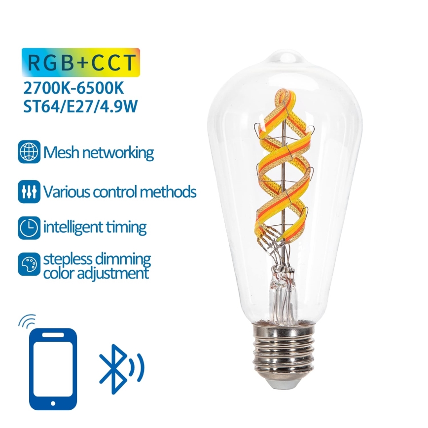 Dimmbare LED-RGBW-Lampe FILAMENT MESH Smart ST64 E27/4,9W/230V 2700-6500K - Aigostar