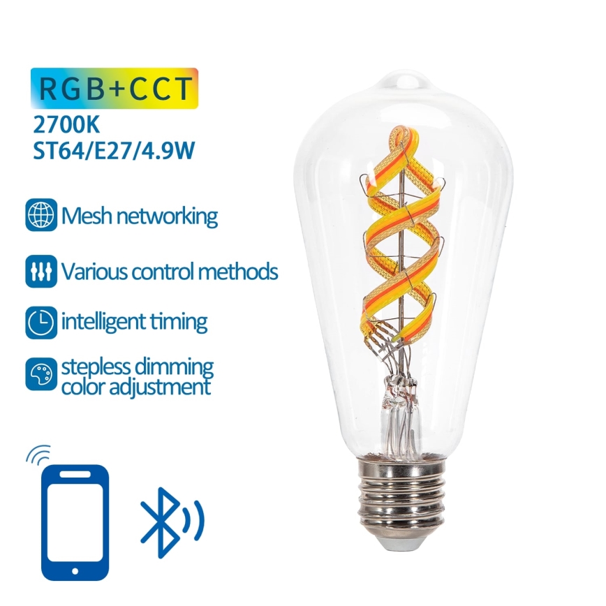 Dimmbare LED-RGBW-Lampe FILAMENT MESH Smart ST64 E27/4,9W/230V 2700K - Aigostar
