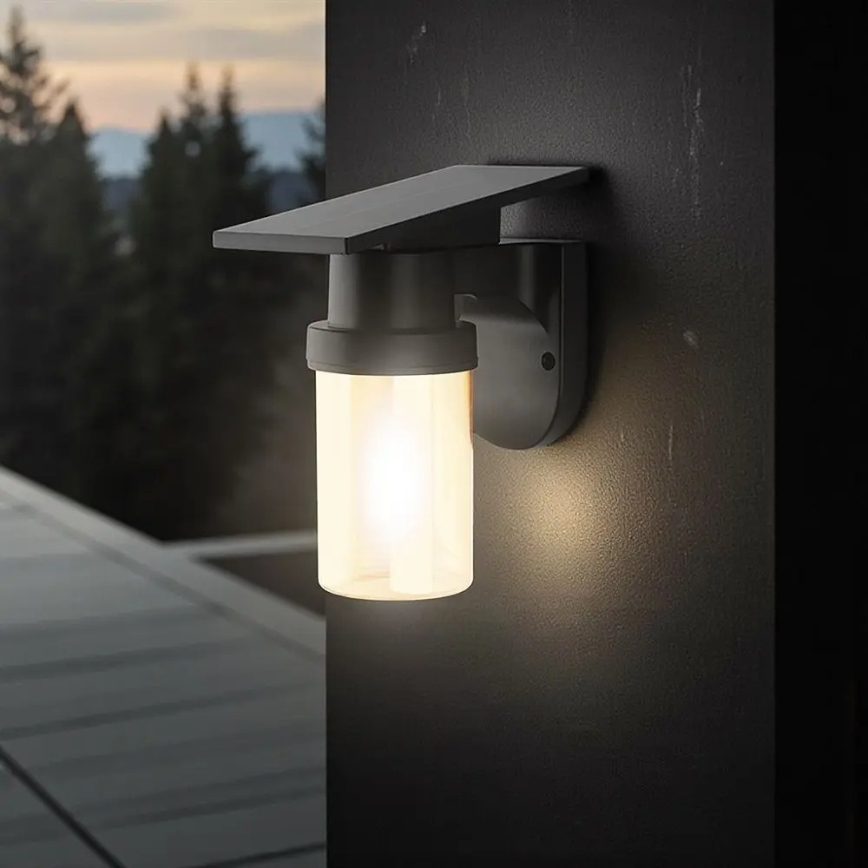 LED-Solar-Wandleuchte LED/3,7V 2700/3200/5000K IP54 1800 mAh Schwarz/rauchiges Beige + Fernbedienung