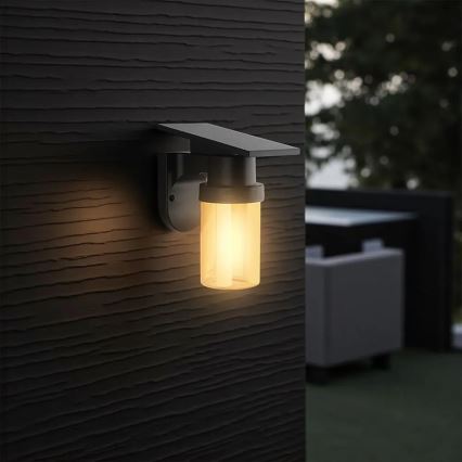 LED-Solar-Wandleuchte LED/3,7V 2700/3200/5000K IP54 1800 mAh Schwarz/rauchiges Beige + Fernbedienung