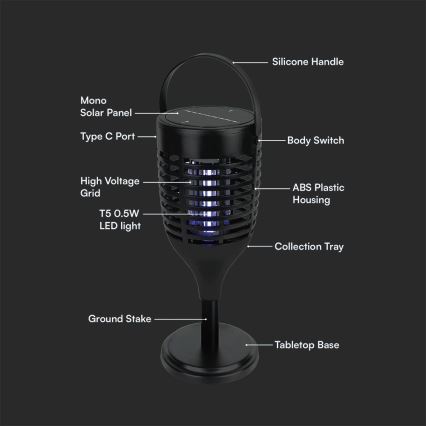 LED-Solar-Insektenvernichter 3in1 LED/1,3W/3,7V IP24 20 mm 2200 mAh