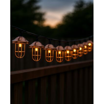 LED-Solar-Lichterkette 10xLED/1,2V 300 mAh 3,8 m IP44 kupferfarben