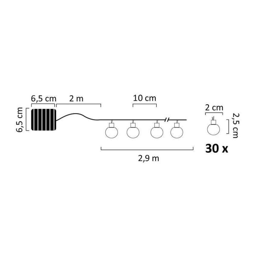 LED Solar-Lichterkette 30xLED/8 Funktionen 300 mAh 4,9m IP44 warmweiß