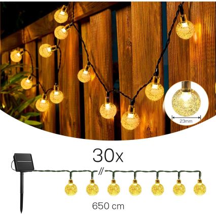 LED-Solar-Lichterkette 30 LEDs/8 Funktionen 500 mAh 6,5 m IP67 warmweiß