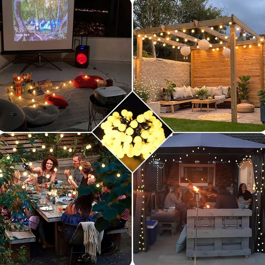 LED-Solar-Lichterkette, 50 LEDs, 8 Funktionen, 500 mAh Akku, 9,5 m, IP67, warmweiß