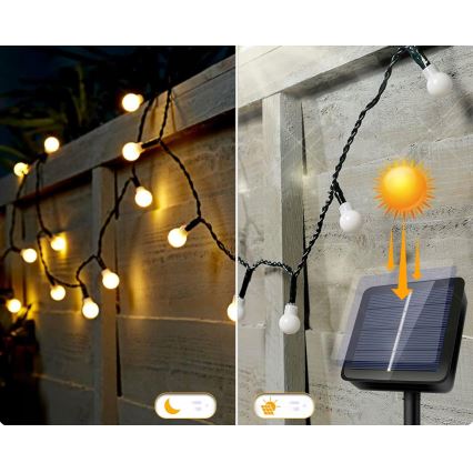 LED-Solar-Lichterkette, 50 LEDs, 8 Funktionen, 500 mAh Akku, 9,5 m, IP67, warmweiß