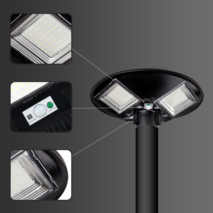 LED-dimmbar solarbetriebene Straßenlampe mit Sensor LED/15W/6V 11000 mAh 6500K IP65 schwarz + Fernbedienung