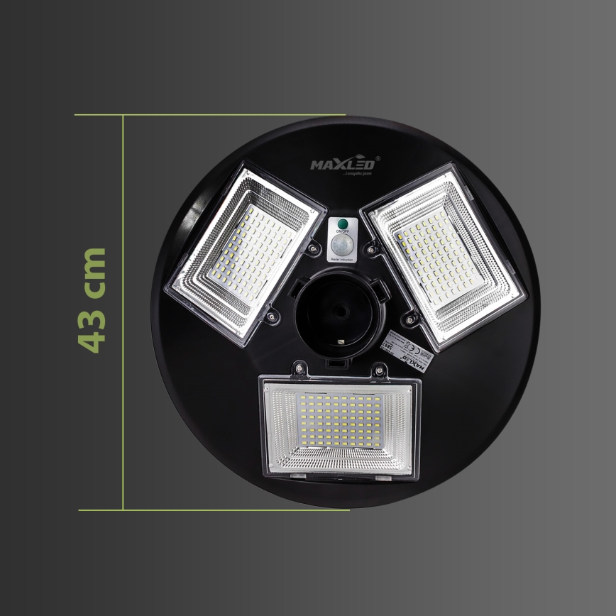 LED-dimmbar solarbetriebene Straßenlampe mit Sensor LED/15W/6V 11000 mAh 6500K IP65 schwarz + Fernbedienung