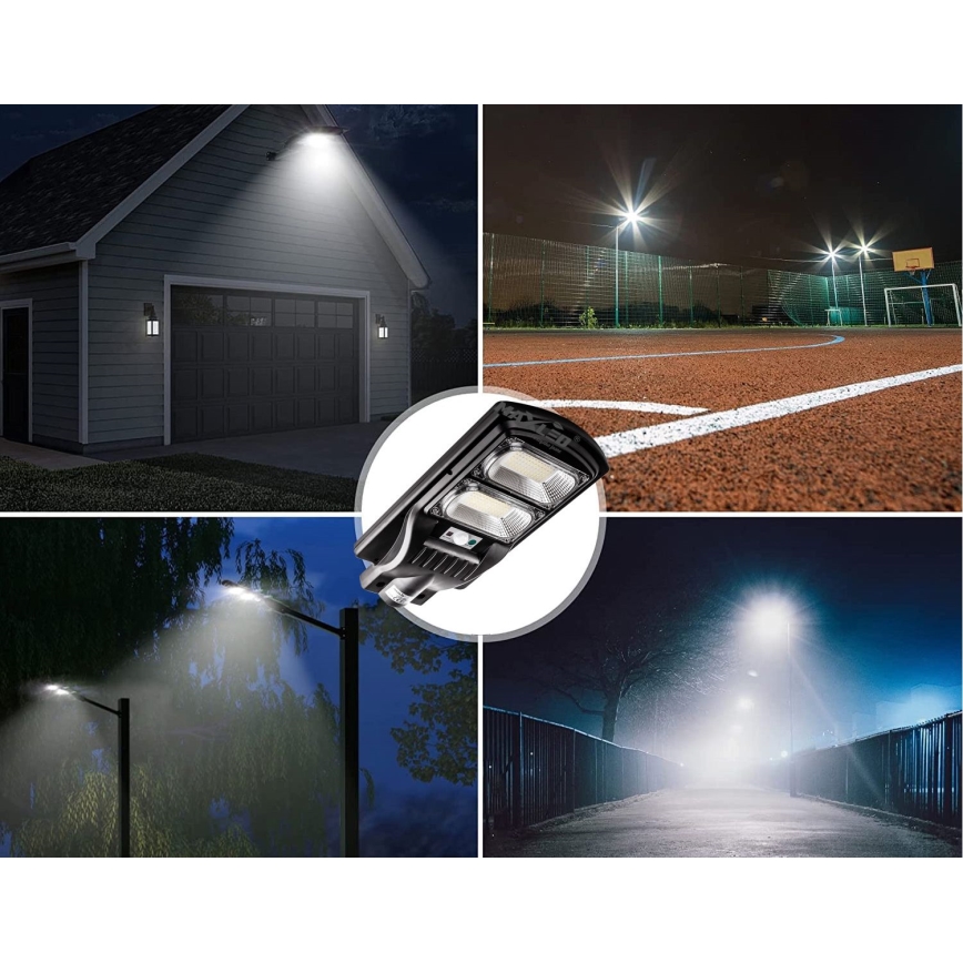 Dimmbare LED-Solar-Straßenlaterne mit Sensor LED/120W/6V 6500K IP65 schwarz + Fernbedienung