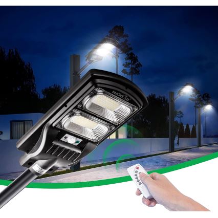 Dimmbare LED-Solar-Straßenlaterne mit Sensor LED/120W/6V 6500K IP65 schwarz + Fernbedienung