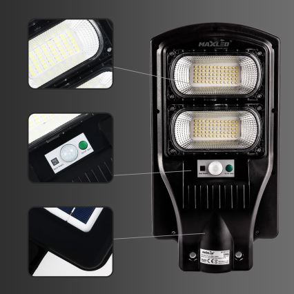 Dimmbare LED-Solar-Straßenlaterne mit Sensor LED/120W/6V 6500K IP65 schwarz + Fernbedienung