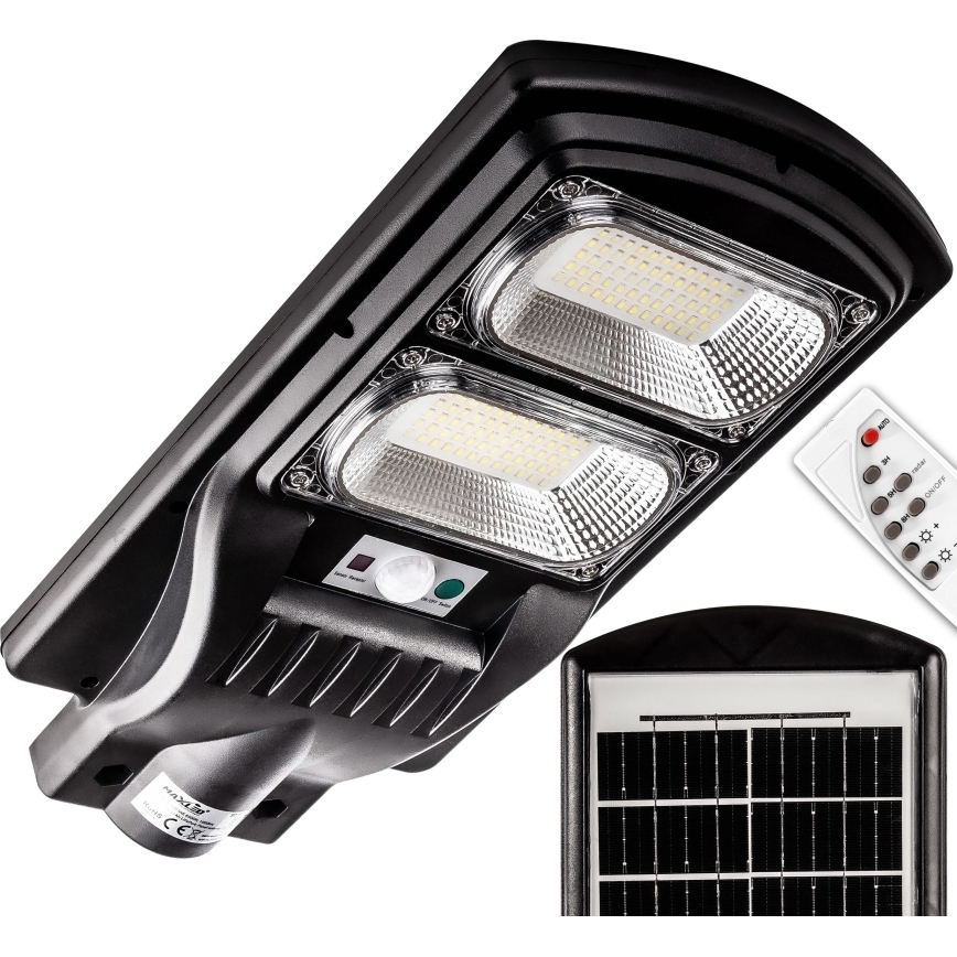 Dimmbare LED-Solar-Straßenlaterne mit Sensor LED/120W/6V 6500K IP65 schwarz + Fernbedienung