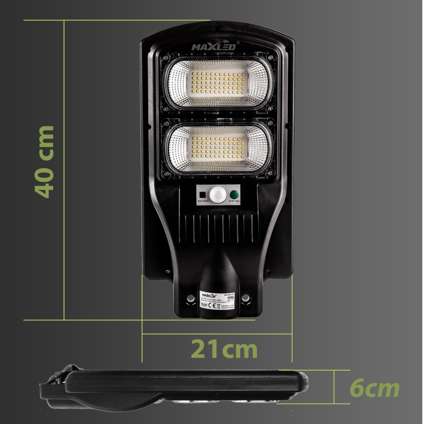 Dimmbare LED-Solar-Straßenlaterne mit Sensor LED/120W/6V 6500K IP65 schwarz + Fernbedienung