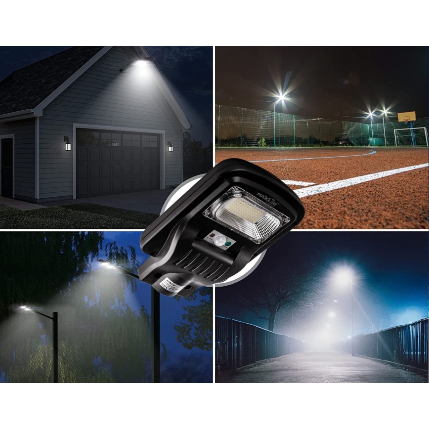 Dimmbare LED-Solar-Straßenlaterne mit Sensor LED/150W/6V 6500K IP65 schwarz + Fernbedienung
