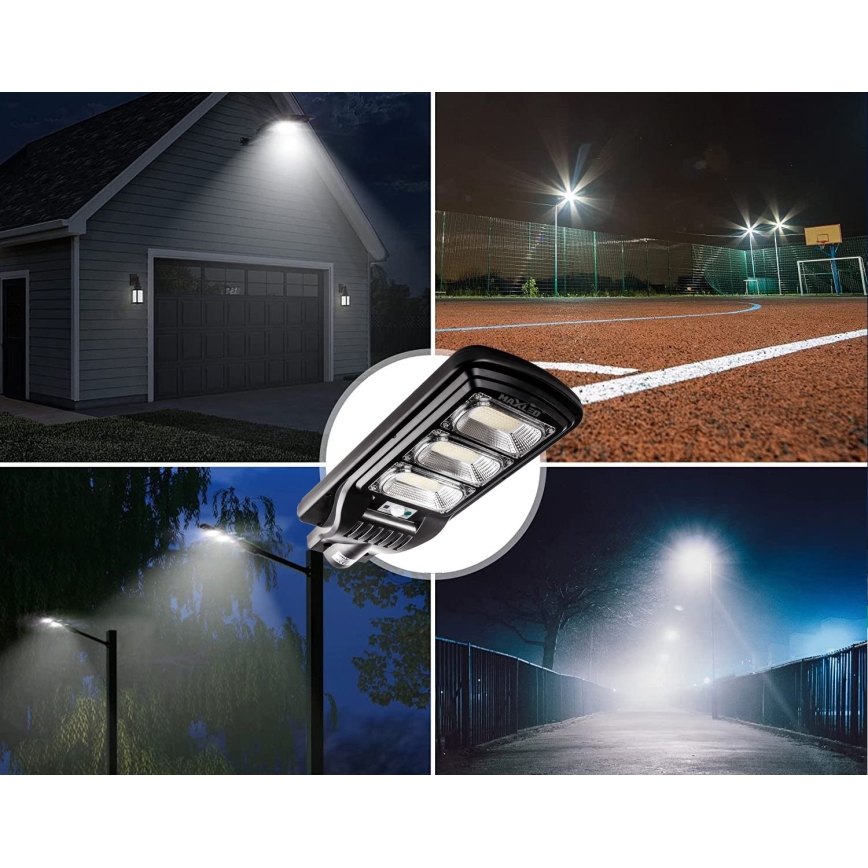 Dimmbare LED-Solar-Straßenlaterne mit Sensor LED/180W/6V 6500K IP65 schwarz + Fernbedienung