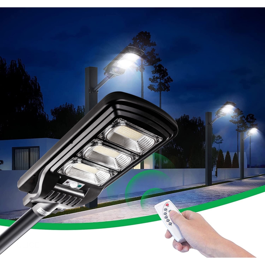 Dimmbare LED-Solar-Straßenlaterne mit Sensor LED/180W/6V 6500K IP65 schwarz + Fernbedienung