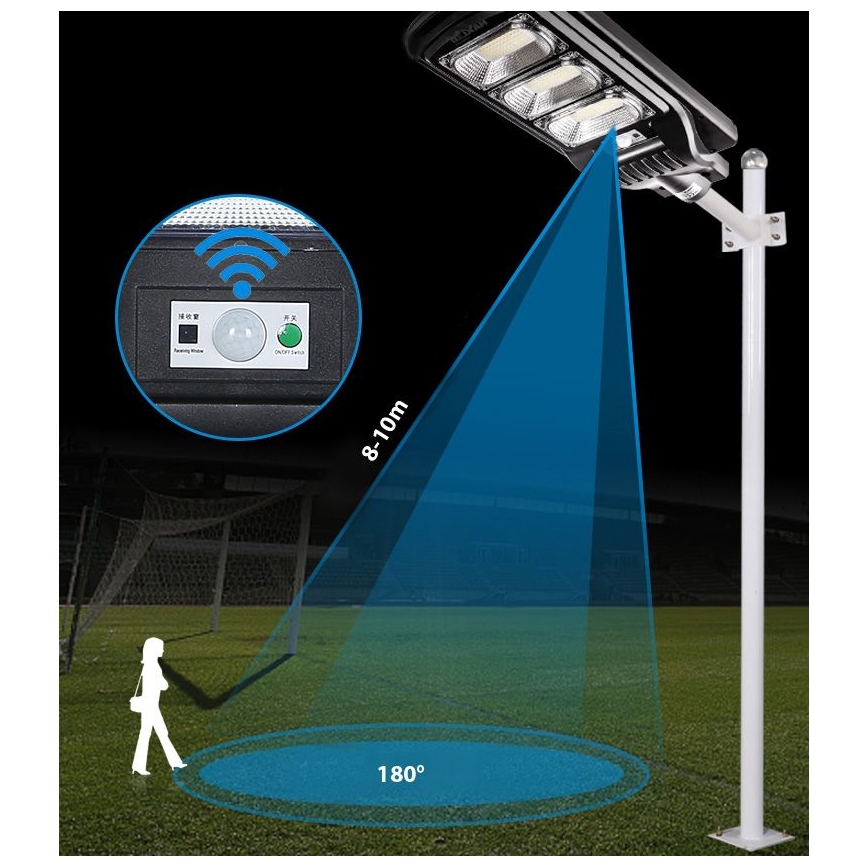 Dimmbare LED-Solar-Straßenlaterne mit Sensor LED/180W/6V 6500K IP65 schwarz + Fernbedienung