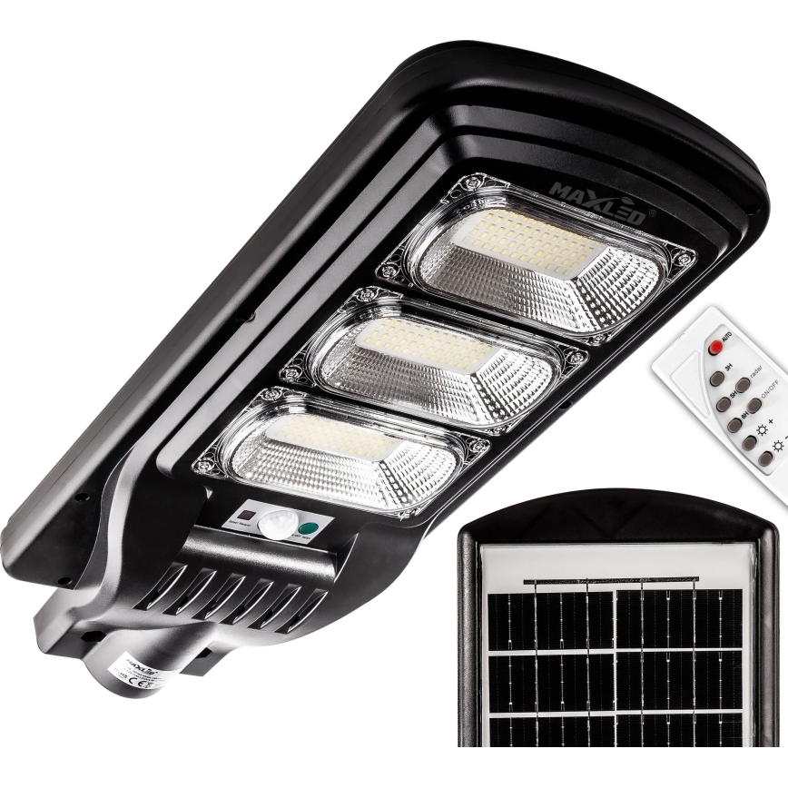 Dimmbare LED-Solar-Straßenlaterne mit Sensor LED/180W/6V 6500K IP65 schwarz + Fernbedienung