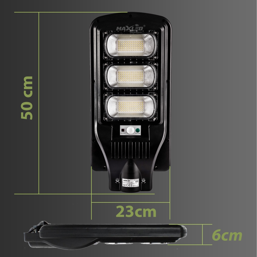 Dimmbare LED-Solar-Straßenlaterne mit Sensor LED/180W/6V 6500K IP65 schwarz + Fernbedienung