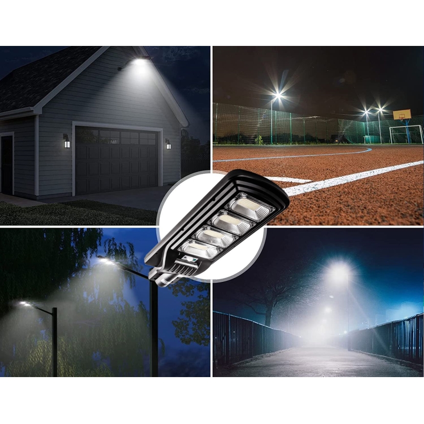 Dimmbare LED-Solar-Straßenlaterne mit Sensor LED/240W/6V 6500K IP65 schwarz + Fernbedienung