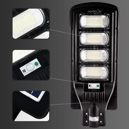 Dimmbare LED-Solar-Straßenlaterne mit Sensor LED/240W/6V 6500K IP65 schwarz + Fernbedienung