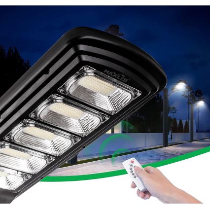 Dimmbare LED-Solar-Straßenlaterne mit Sensor LED/300W/6V 6500K IP65 schwarz + Fernbedienung