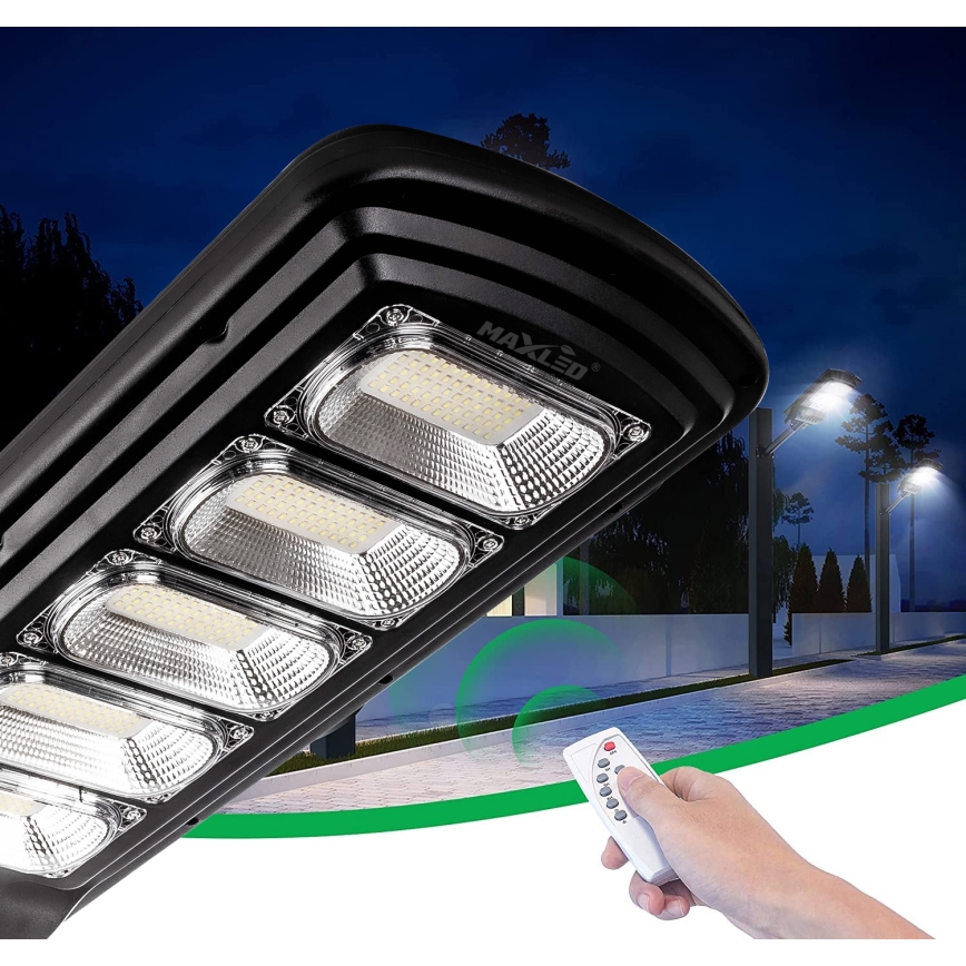 Dimmbare LED-Solar-Straßenlaterne mit Sensor LED/300W/6V 6500K IP65 schwarz + Fernbedienung