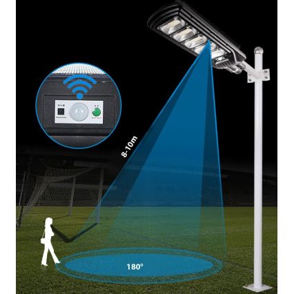 Dimmbare LED-Solar-Straßenlaterne mit Sensor LED/300W/6V 6500K IP65 schwarz + Fernbedienung