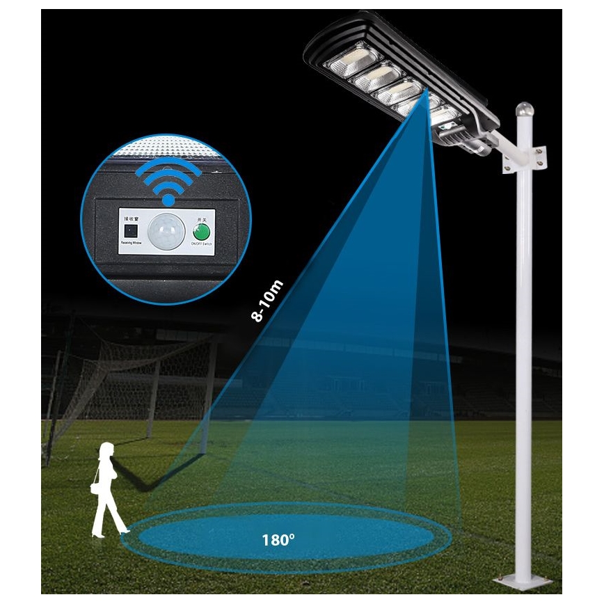 Dimmbare LED-Solar-Straßenlaterne mit Sensor LED/300W/6V 6500K IP65 schwarz + Fernbedienung
