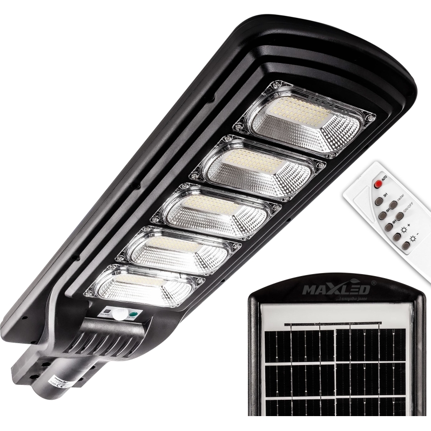 Dimmbare LED-Solar-Straßenlaterne mit Sensor LED/300W/6V 6500K IP65 schwarz + Fernbedienung