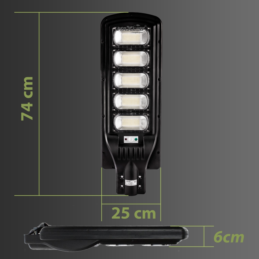 Dimmbare LED-Solar-Straßenlaterne mit Sensor LED/300W/6V 6500K IP65 schwarz + Fernbedienung